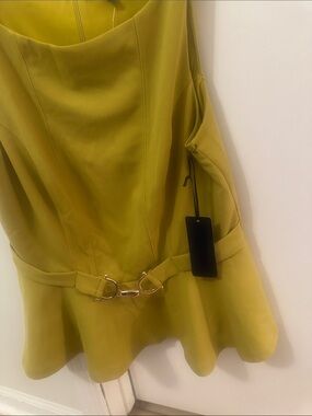 Sleeveless Peplum Camisole with Gold Buckle - Lime Olive Green